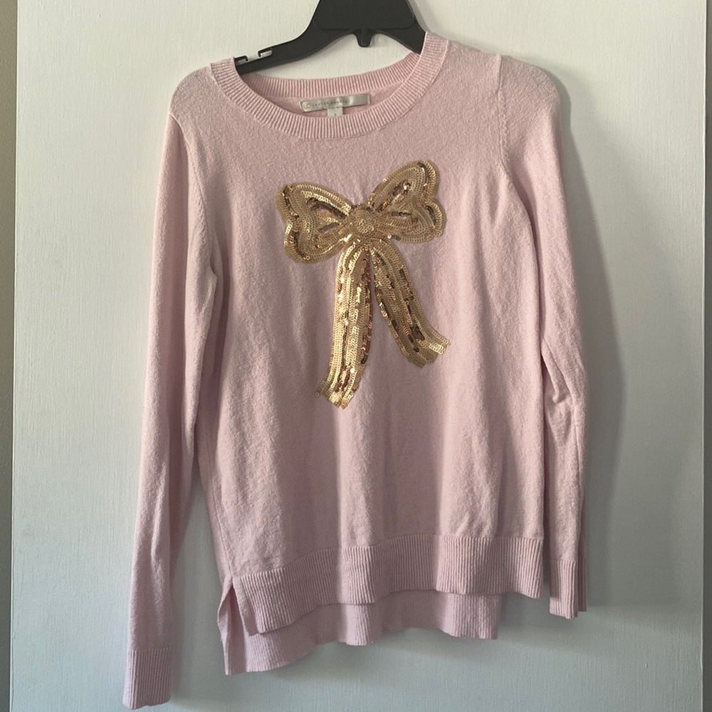 LC Lauren Conrad Light Pink Sweater with Gold Sequin Bow